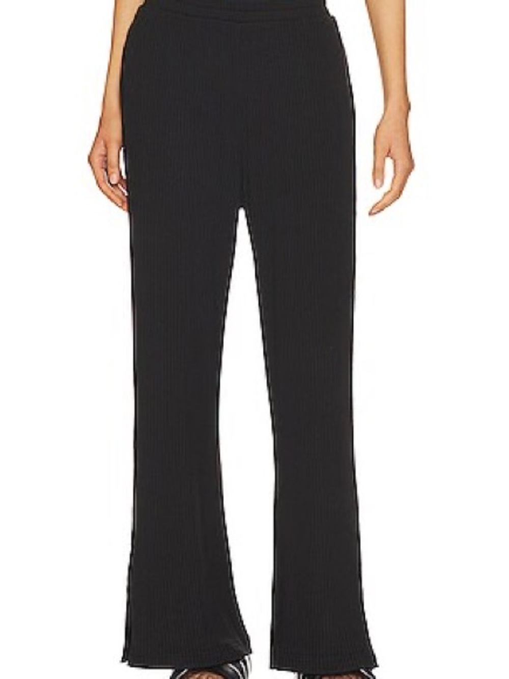 Varley Raya Black Ribbed Wide-Leg Pants split hem SOLD OUT